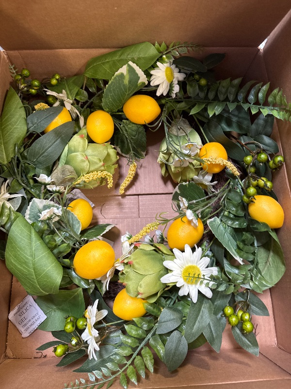 Photo 2 of 22" Artificial Lemons, Artichokes and Daisy Spring Wreath - National Tree Company