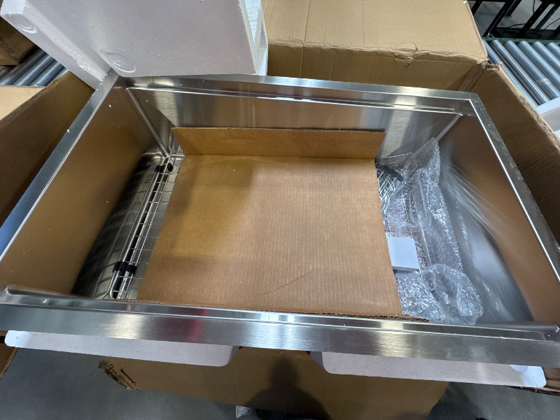 Photo 3 of 16G Stainless Steel 30 in. Single Bowl Undermount Workstation Kitchen Sink with Cutting Board, Bottom Grid, Strainer
