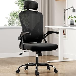 Photo 1 of Farini Ergonomic Office Chair, Home Office Desk Chair with Headrest, High Back Computer Chair with Flip-up Armrests and Adjustable Lumbar Support.for Home Office Study Room Bedroom, Black.