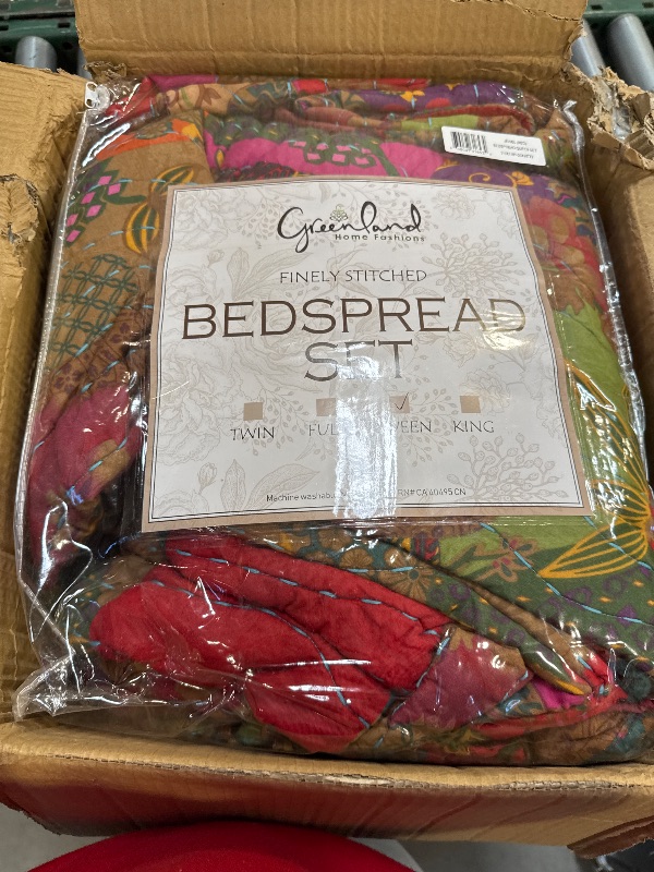 Photo 1 of Greenland Home Jewel Cotton Kantha-Quilted Bedspread Set - Jumbo Sized Reversible Quilt Set, 3-Piece Queen, Red