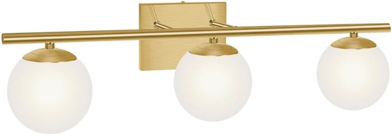 Photo 1 of YHTlaeh New Bathroom Vanity Light Fixtures 3Light Brushed Brass Milk White Globe Glass Shade Modern Wall Bar Sconce Over Mirror (Exclude Bulb)