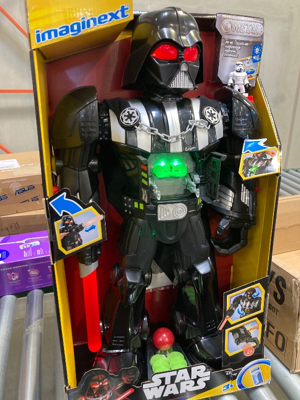 Photo 4 of Fisher-Price Imaginext Star Wars Darth Vader Bot 2+ Ft Tall Toy, Lights Sounds & Stormtrooper Metal Character Key for Kids Ages 3+ Years