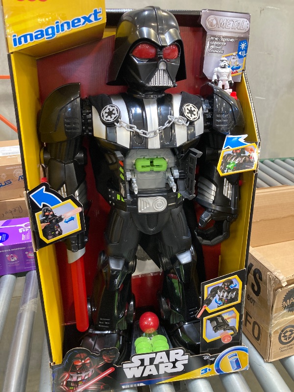 Photo 3 of Fisher-Price Imaginext Star Wars Darth Vader Bot 2+ Ft Tall Toy, Lights Sounds & Stormtrooper Metal Character Key for Kids Ages 3+ Years