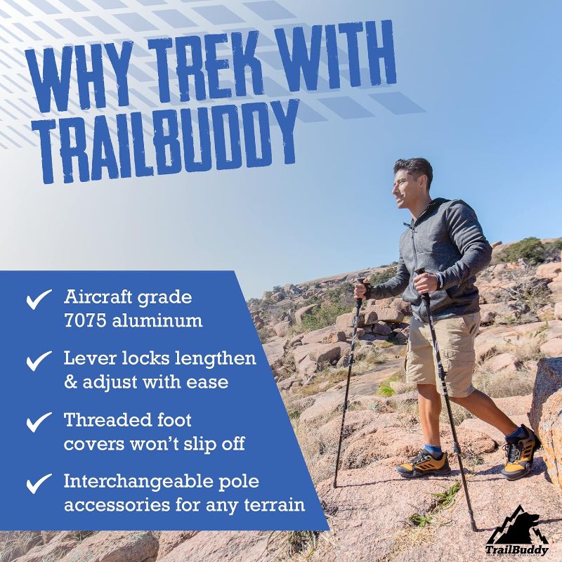 Photo 1 of TrailBuddy Trekking Poles - Adjustable Hiking Poles for Snowshoe and Backpacking Gear - Set of 2 Collapsible Walking Sticks