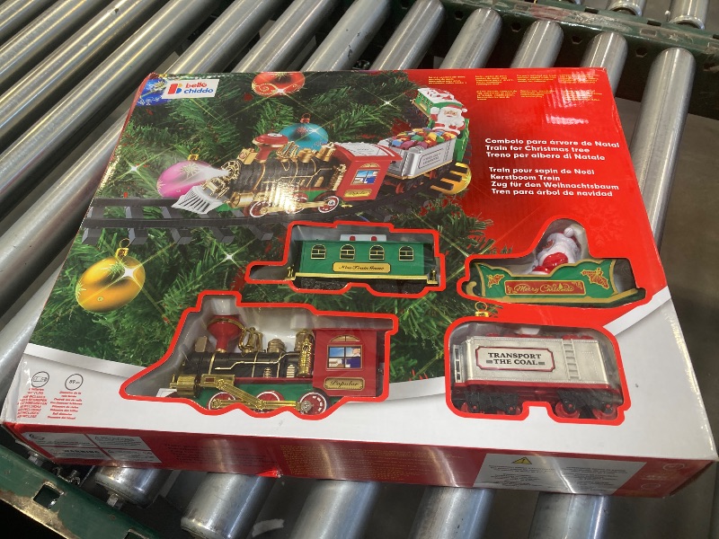 Photo 2 of BELLOCHIDDO Christmas Train Sets for Around The Tree - Hanging Toy Train Set for Kids Ages 4-8 with Rails, Light and Sounds, Christmas Tree Train Sets Toy Gift for Boys Girls 3 4 5 6 7 Years Old  **FACTORY SEALED 