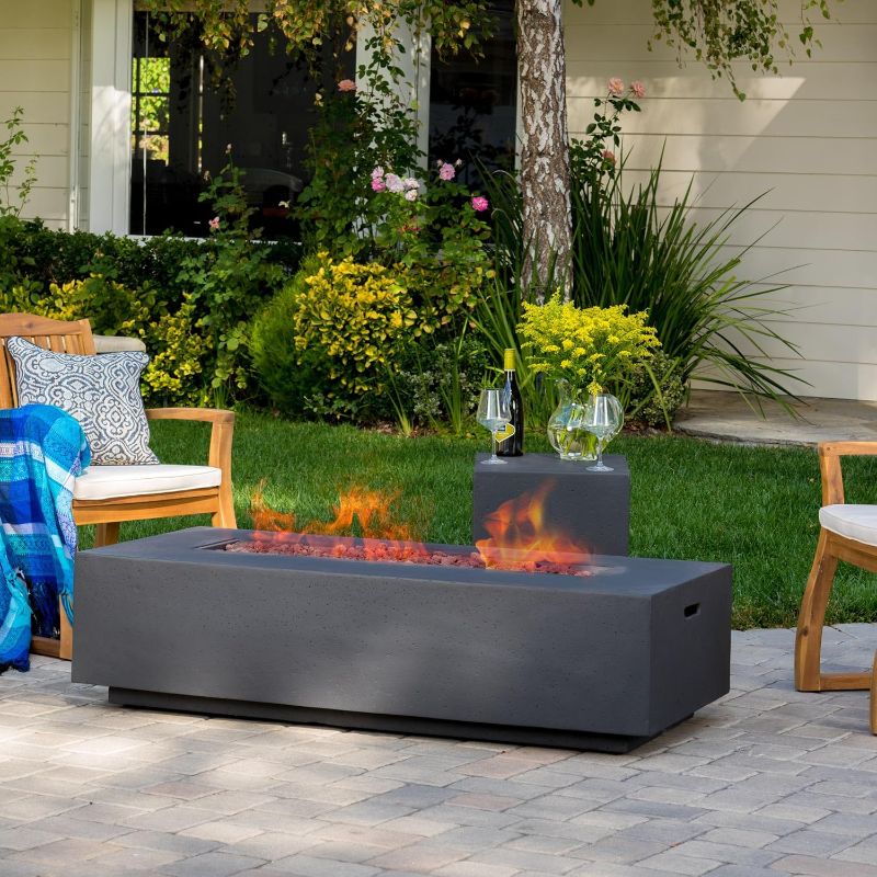 Photo 1 of READ CLERK NOTES! Christopher Knight Home Outdoor Lightweight Concrete 50,000 BTU Rectangular Fire Pit, Dark Gray- NO TANK HOLDER