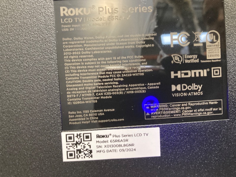 Photo 4 of FOR PARTS ONLY! 65" Class Plus Series QLED 4K Smart RokuTV