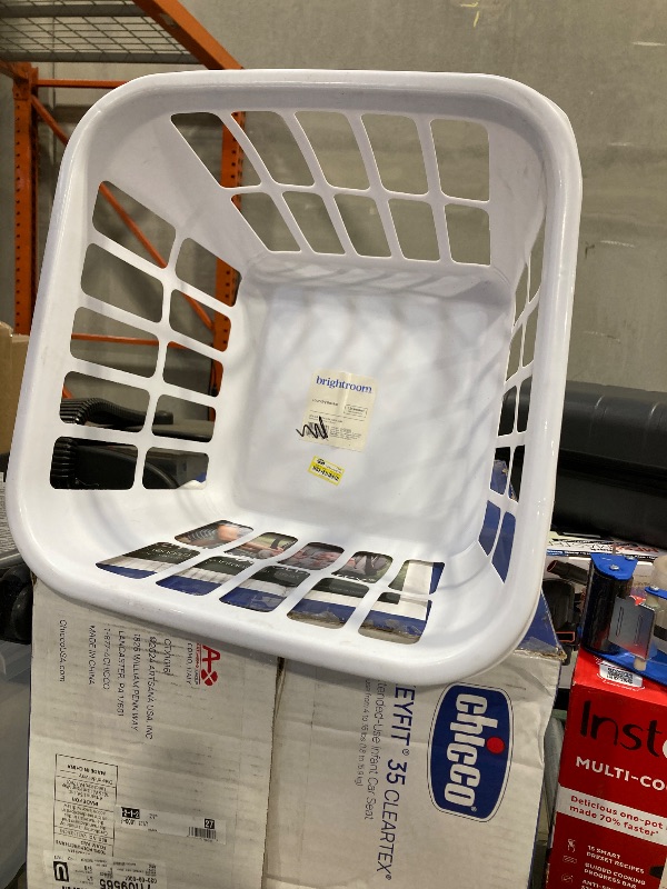 Photo 2 of 1.25bu Laundry Basket White - Brightroom™: Plastic Clothes Hamper with Built-In Handles, Medium Size, Portable Storage