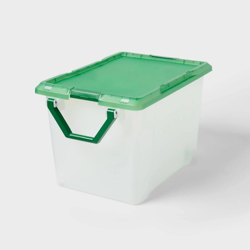 Photo 1 of 32gal Latching Rolling Storage Tote - Green Lid + Base/Gray Handle + Latches - Brightroom™
