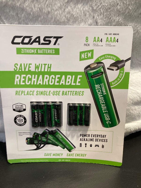 Photo 1 of COAST USB-C Rechargeable Lithium Batteries 8-Count (AA/AAA 4ea)