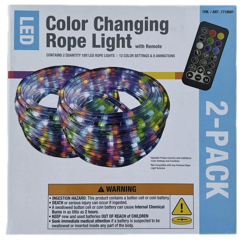 Photo 1 of Intertek LED Color Changing Rope Light with Remote, 18 Foot (Pack of 2)