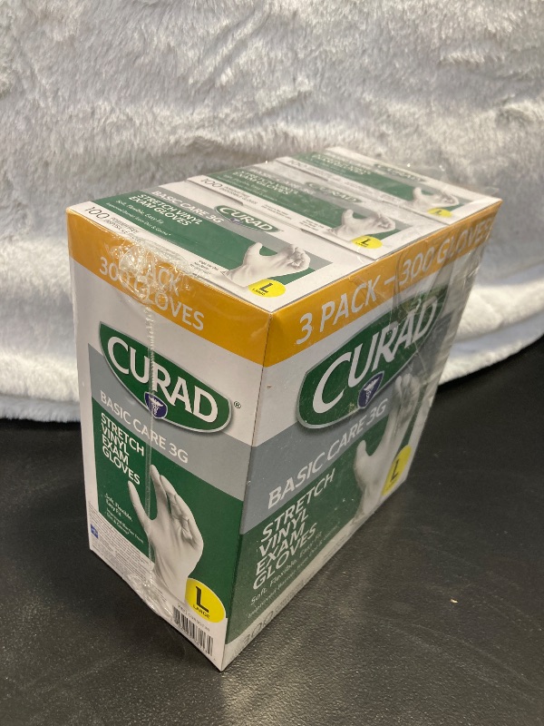 Photo 2 of Size L--Curad 3G Synthetic Vinyl Exam Gloves, Powder-Free, Large, 3-100 Count Boxes, 100 Each per Box