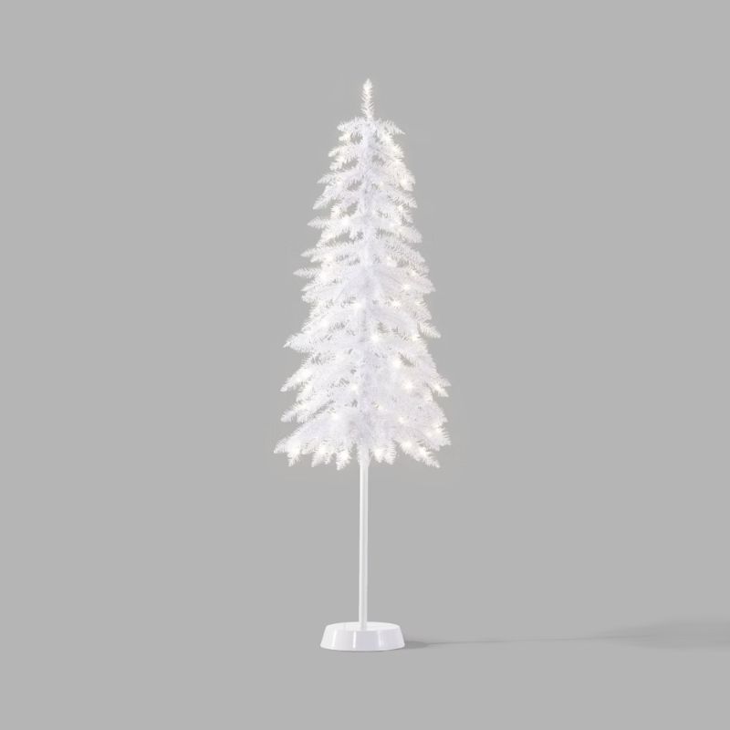 Photo 1 of 5' Pre-lit Slim White Tinsel Alpine Fir Artificial Christmas Tree White Lights