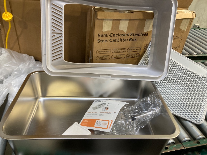 Photo 1 of AIPERRO Stainless Steel Litter Box | XL Enclosed Cat Litter Box with Lid for Big Cats | High Sided, Anti-Urine Leakage | Non-Stick Bottom & Includes Litter Mat & Metal Scoop