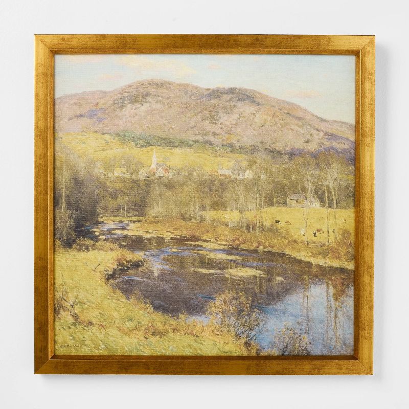 Photo 1 of 18"x18" Mountain Landscape Framed Wall Art: Gold Frame, Canvas Material - Threshold designed w/Studio McGee
