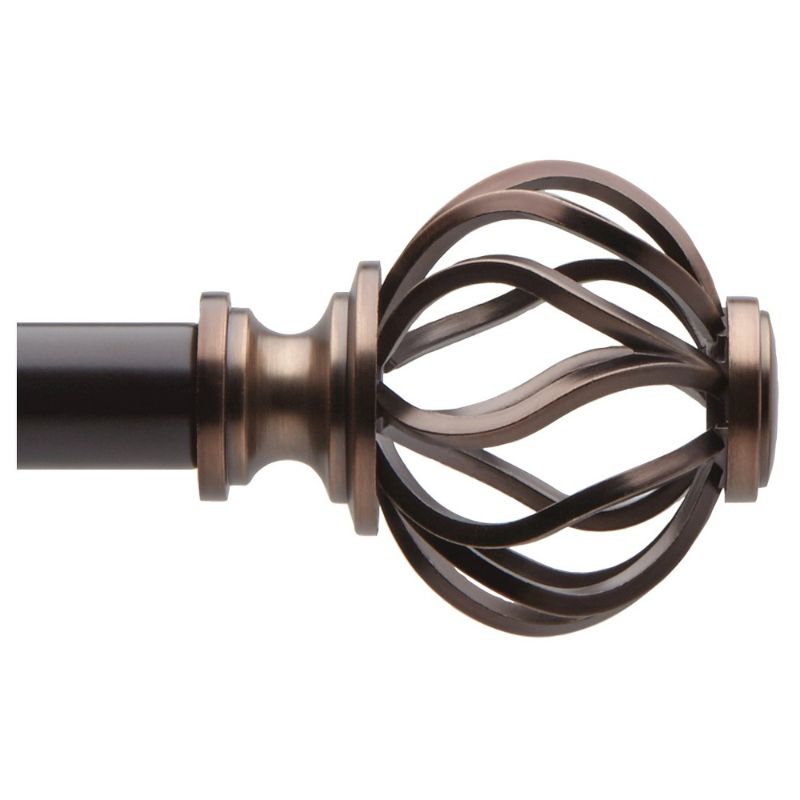 Photo 1 of 36"-66" Loft by Umbra Cagio Curtain Rod Oil Rubbed Bronze: Adjustable Steel Rod, Cage Finial, Single Curtain Rod
