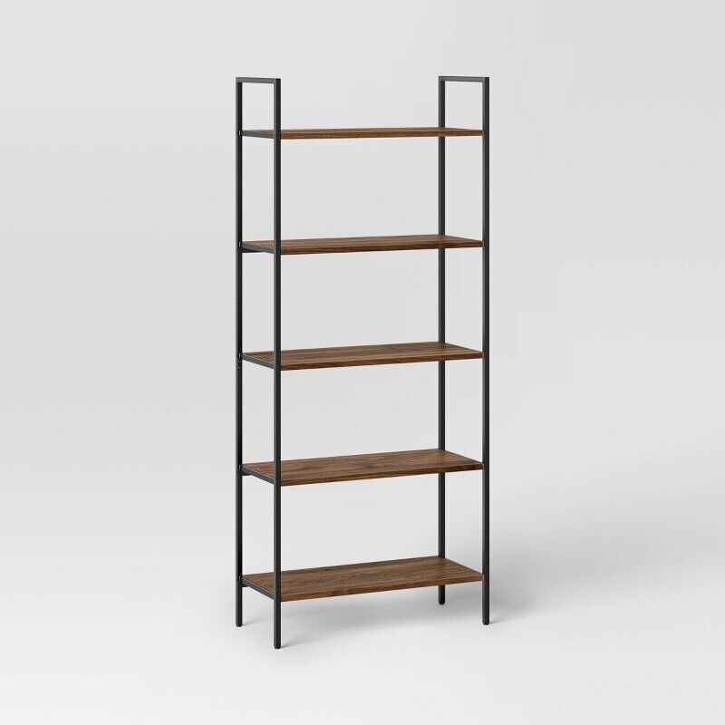 Photo 1 of 72" Loring 5 Shelf Ladder Bookshelf Walnut - Threshold™: Metal Frame, Open Back Design, Fixed Shelves
