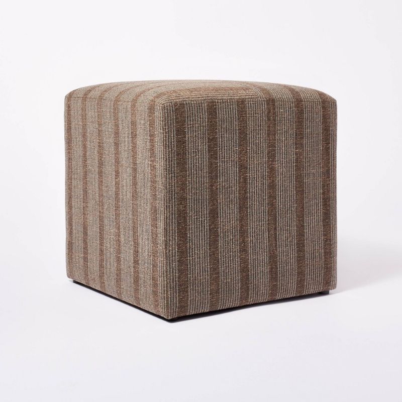 Photo 1 of Lynwood Square Upholstered Cube Ottoman Dark Brown Stripe - Threshold™ Designed with Studio McGee: Transitional Style, Plywood Frame
