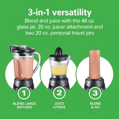 Photo 1 of ONLY ACCESSORIES- MISSING ACTUAL BLENDER Hamilton Beach 3 in 1 Blend & Juice Glass 5-Speed Blender System Black 53524: Juicer, Smoothie Maker, Dishwasher Safe
