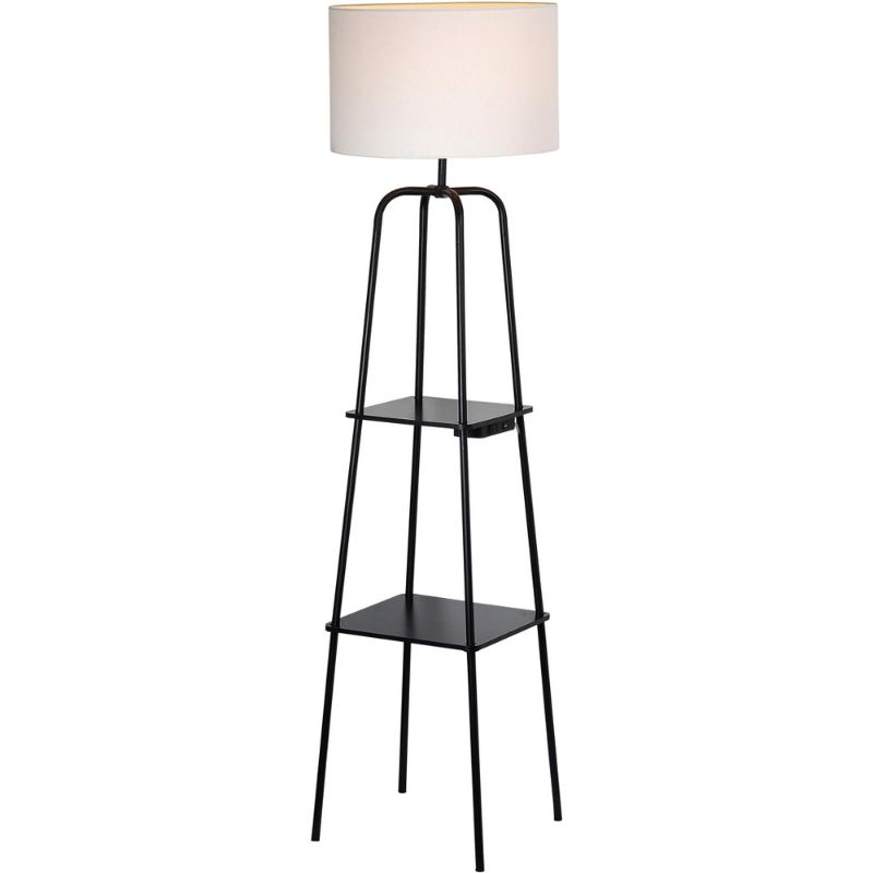 Photo 1 of 20" Etagere Power Source Shelf Floor Lamp Black Metal/Wood (Includes LED Light Bulb) - Threshold™
