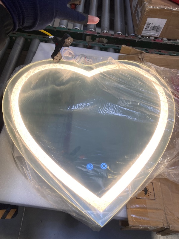 Photo 2 of BesMirror LED Heart Mirror Crushed Diamond 24"x24", Heart Shaped Mirror Wall Mounted LED Vanity Mirror with 3 Color, Stepless Dimmable, Memory, Smart Touch and Shatter-Proof