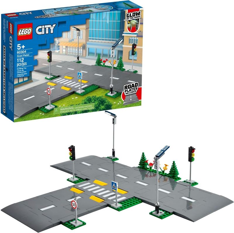 Photo 1 of LEGO City Road Plates 60304 - Building Toy Set, Featuring Traffic Lights, Trees, Glow in The Dark Bricks, Combine City Series Sets, Great Gift for Kids, Boys, and Girls Ages 5+
