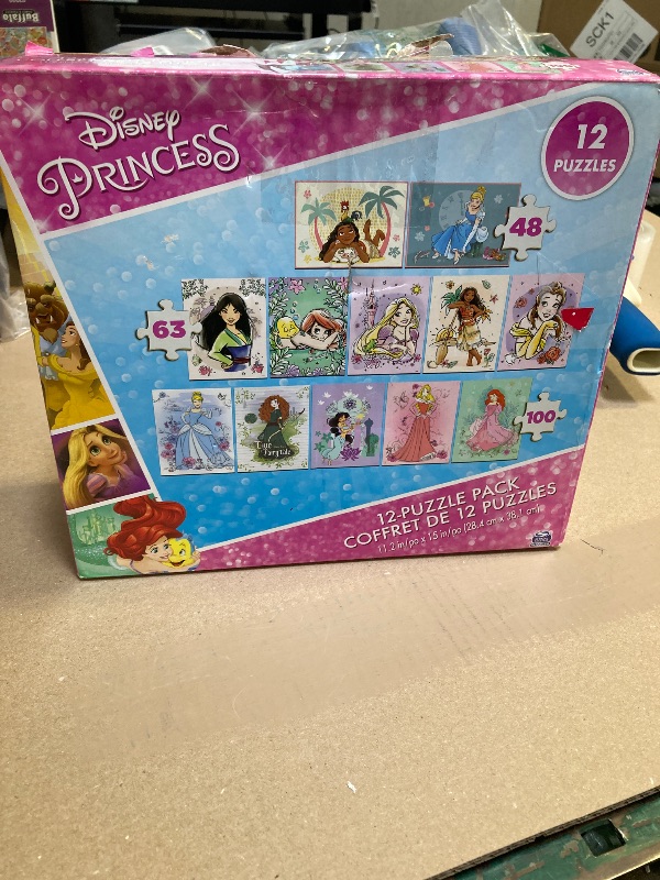 Photo 2 of ONLY 7 PUZZLES!!! Spin Master Games, Disney Princess 12-Puzzle Bundle - Moana, Ariel, Mulan, Cinderella & More, with 48-Piece, 63-Piece, & 100-Piece Disney Puzzles for Kids, for Ages 4 & Up