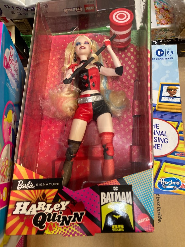 Photo 2 of Barbie Signature Harley Quinn Collector Doll with Posable Body, Iconic Outfit, and Mallet Accessory, DC Batman 85th Anniversary Collectible