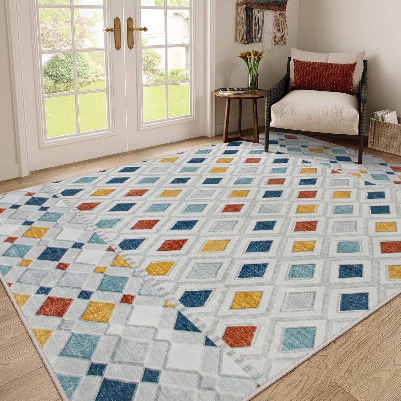 Photo 1 of Lahome Checkered Bedroom Area Rug 8x10, Soft Trellis Rug for Kids Playroom, Non Shedding Stain Resistant Rug for Living Room Dining Sunroom