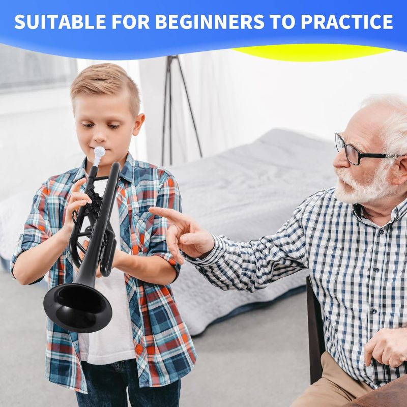 Photo 1 of Professional Plastic Bb Trumpet Standard Trumpet Set for Student Beginner With 7C Mouthpiece and 3C Mouthpiece, Bb Trumpet Instrument, Black,