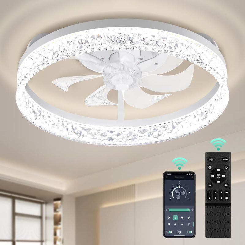 Photo 1 of WESTTREE Ceiling Fans with Lights and Remote, 20In Low Profile Ceiling Fans with Lights, Modern Flush Mount Ceiling Fan Light 3000K-5000K Dimmable Black Ceiling Fan with Light for Bedroom, Home Decor