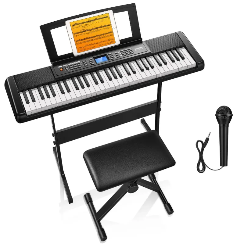 Photo 1 of Donner New Arrival DEK-200 61 Key Piano Full-Size Electronic Keyboard Set, Dual Keyboard, Auto Accompaniment, Metronome, Record, Includes 300 Tones and Rhythms, with Stand, Bench, Microphone
