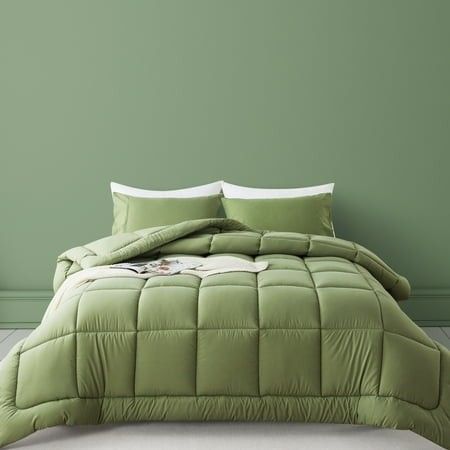 Photo 1 of 3-Piece Queen Size Down Alternative Comforter Set Sage Green | Comforter + Pillow Cases | Ultra Soft Hypoallergenic All-Season Bedding by KINMEROOM
