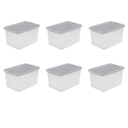 Photo 1 of Sterilite 64 Qt. Latching Box Plastic Silver Tint Set of 6
