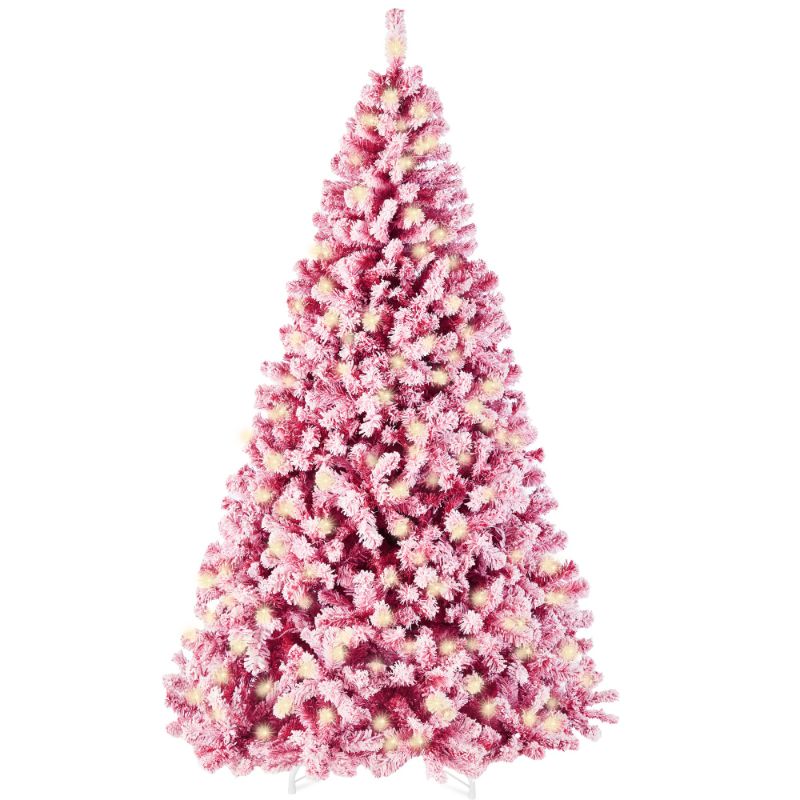 Photo 1 of 4.5ft Pre- Pink Artificial Christmas Tree, Snow Flocked Full Holiday Decoration W/ Foldable Base - Best Choice Products Online