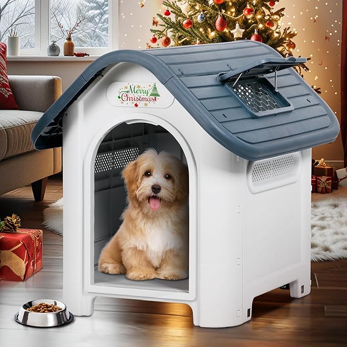 Photo 1 of Pet Republic Plastic Dog House Indoor Outdoor Dog Kennel Easy to Assemble Puppy Shelter with Adjustable Skylight Elevated Floor Waterproof (Arch)
