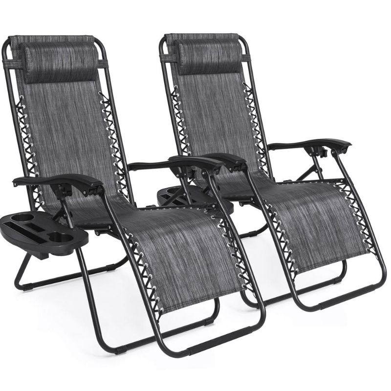 Photo 1 of Best Choice Products Set of 2 Zero Gravity Lounge Chair Recliners for Patio, Pool W/ Cup Holder Tray - Gray
