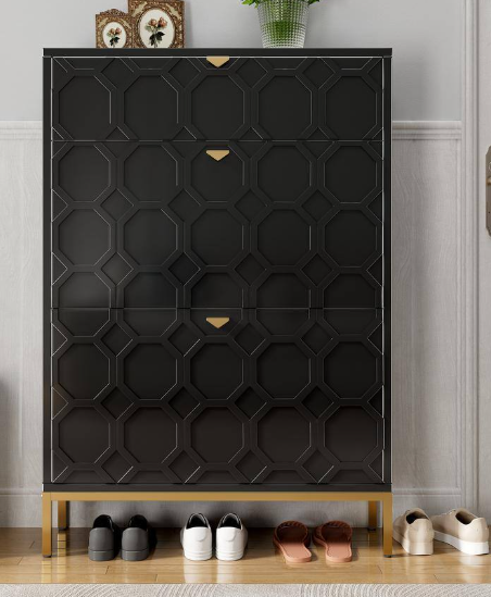 Photo 1 of 46.6 in. H x 31.5 in. W. Black MDF Shoe Storage Cabinet 24-Pair
