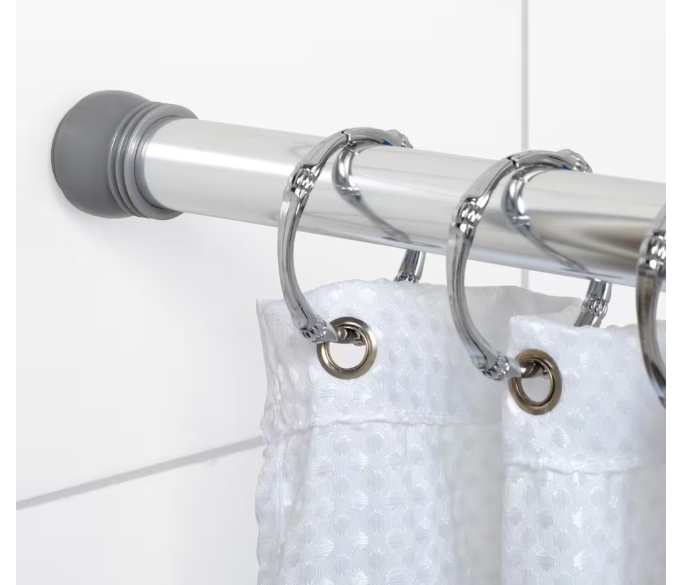 Photo 1 of 44 in. - 72 in. Aluminum Adjustable Tension Shower Curtain Rod in Chrome
