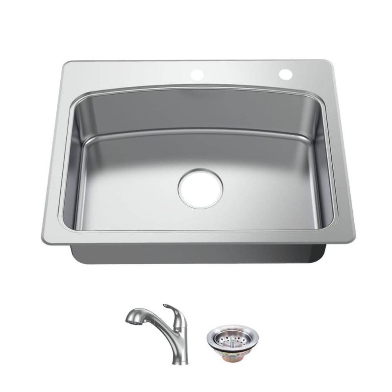 Photo 1 of 33 in. Drop-in Single Bowl 20 Gauge Stainless Steel Kitchen Sink with Pull-Out Faucet
