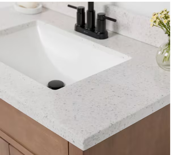 Photo 2 of 37 in. W x 22 in. D Engineered Stone Composite White Rectangular Undermount Single Sink Vanity Top in Starry Sky
