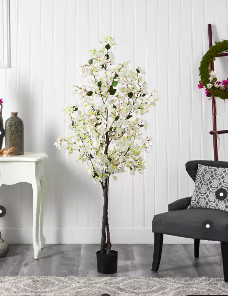 Photo 1 of 6 ft. White Bougainvillea Artificial Tree
