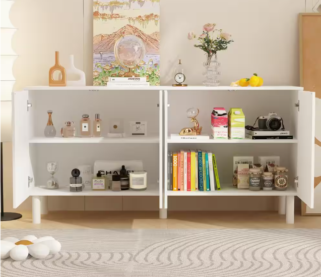 Photo 2 of White Paint Wood Accent Storage Cabinet Cupboard with Adjustable Shelves, Pop-up Doors