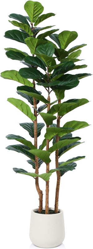 Photo 1 of Artificial Fiddle Leaf Fig Tree with White Planter,5ft Tall Fake Tree with Natural Wood Trunk for Home Decor, Faux Ficus Tree Fake Moss for Indoor Office Living Room