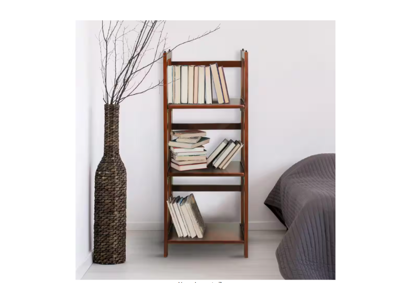 Photo 1 of 38 in. Walnut Wood 3-shelf Etagere Bookcase
