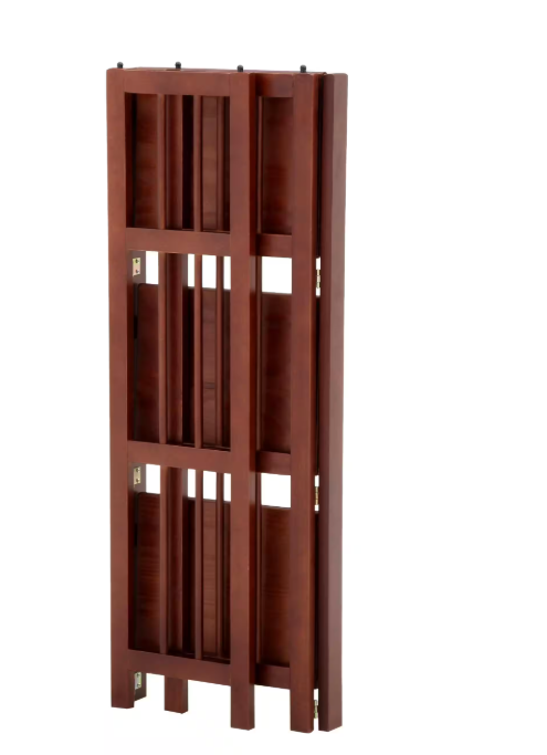 Photo 2 of 38 in. Walnut Wood 3-shelf Etagere Bookcase
