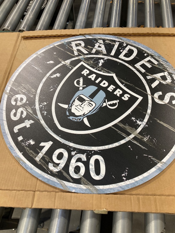 Photo 2 of 24" NFL Oakland Raiders Round Distressed Sign
