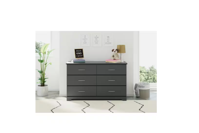 Photo 1 of Brookside 6-Drawer Gray Dresser 33.43 in. H x 53.35 in. W x 16.73 in. D
