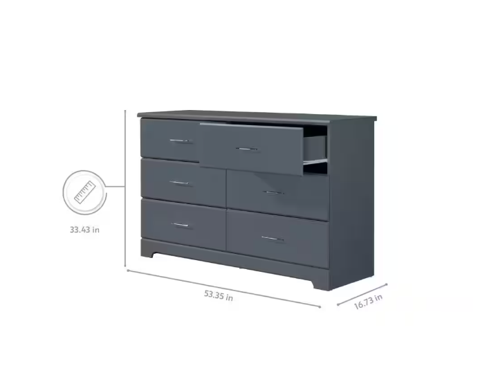 Photo 2 of Brookside 6-Drawer Gray Dresser 33.43 in. H x 53.35 in. W x 16.73 in. D
