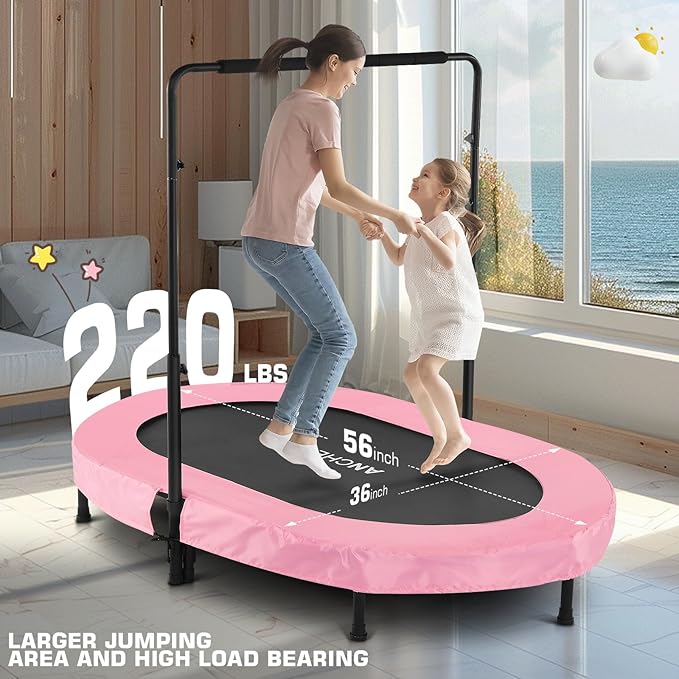 Photo 1 of ANCHEER Foldable Trampoline, Mini Rebounder Trampoline with Adjustable Handle, Exercise Trampoline for Indoor/Garden/Workout Cardio, Parent-Child Twins Trampoline Max Load 220lbs